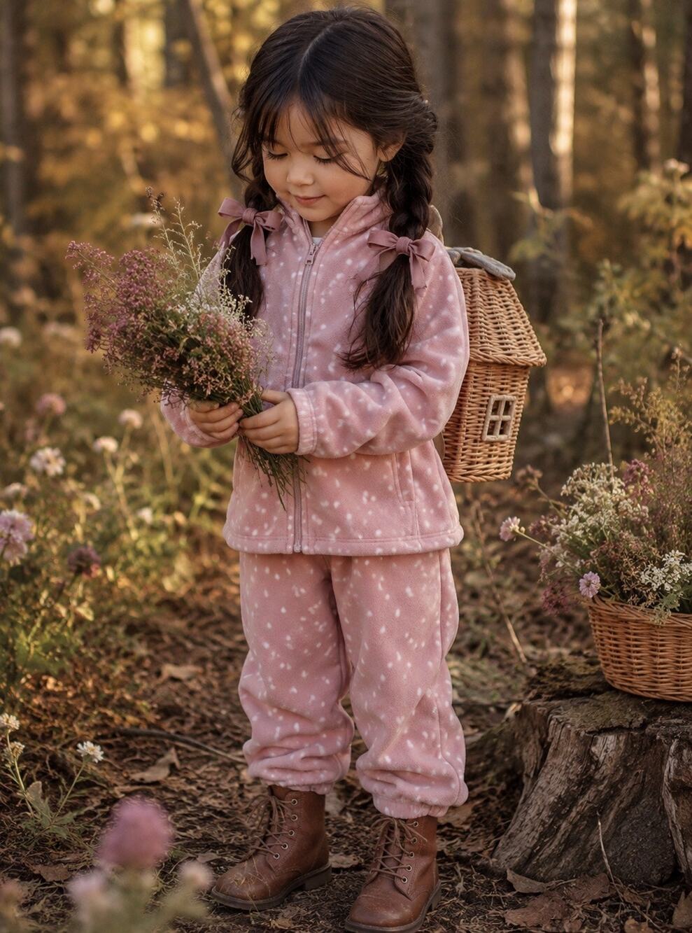Feel The Breeze Mauve Dot Soft Fleece 2pc Jogger Set 4T